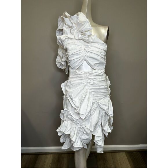 NWT AKNVAS Jagger Cutout Ruffle One-Shoulder Mini Dress White Size 6 $995 - Picture 6 of 12